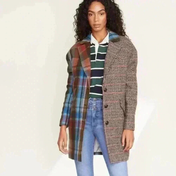 VERONICA BEARD Dickey Jacket Long Over Coat Wool Plaid Patchwork XS 0 2 $1200 - Picture 10 of 16
